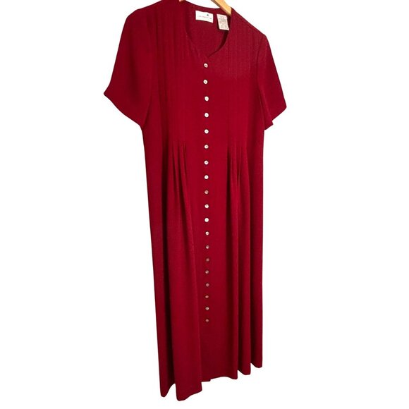 Vintage Liz Claiborne Petite Red Dress Size 8 Button Front Short Sleeve Tie Back - Picture 3 of 8
